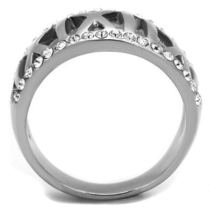 TK2257 - High polished (no plating) Stainless Steel Ring with Top Grade Crystal  in Clear