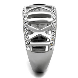 TK2257 - High polished (no plating) Stainless Steel Ring with Top Grade Crystal  in Clear