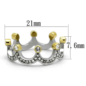TK2258 - Two-Tone IP Gold (Ion Plating) Stainless Steel Ring with Top Grade Crystal  in Clear