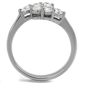 TK2259 - High polished (no plating) Stainless Steel Ring with AAA Grade CZ  in Clear