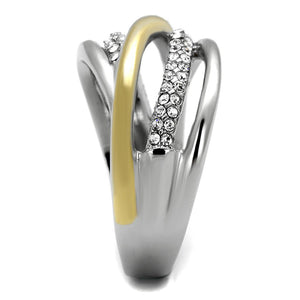 TK2263 - Two-Tone IP Gold (Ion Plating) Stainless Steel Ring with Top Grade Crystal  in Clear