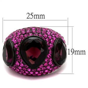 TK2276 - IP Black(Ion Plating) Stainless Steel Ring with Synthetic Synthetic Glass in Amethyst