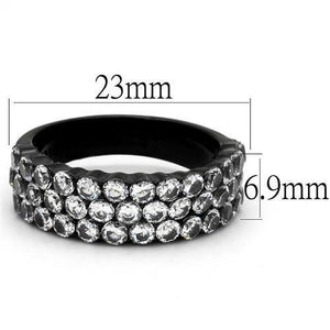 TK2277 - IP Black(Ion Plating) Stainless Steel Ring with AAA Grade CZ  in Clear