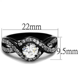TK2282 - Two-Tone IP Black (Ion Plating) Stainless Steel Ring with AAA Grade CZ  in Clear