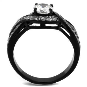TK2282 - Two-Tone IP Black (Ion Plating) Stainless Steel Ring with AAA Grade CZ  in Clear