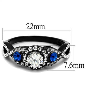 TK2286 - Two-Tone IP Black (Ion Plating) Stainless Steel Ring with AAA Grade CZ  in Clear