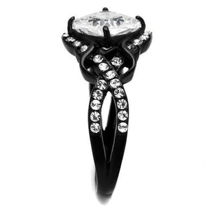 TK2288 - IP Black(Ion Plating) Stainless Steel Ring with AAA Grade CZ  in Clear