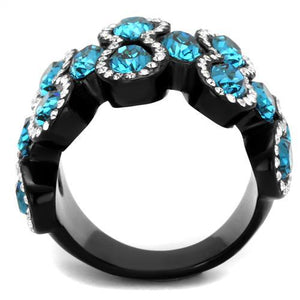 TK2289 - IP Black(Ion Plating) Stainless Steel Ring with Top Grade Crystal  in Aquamarine