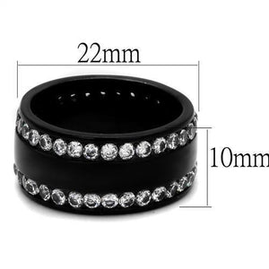 TK2290 - IP Black(Ion Plating) Stainless Steel Ring with AAA Grade CZ  in Clear
