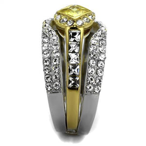 TK2291 - Two-Tone IP Gold (Ion Plating) Stainless Steel Ring with AAA Grade CZ  in Topaz