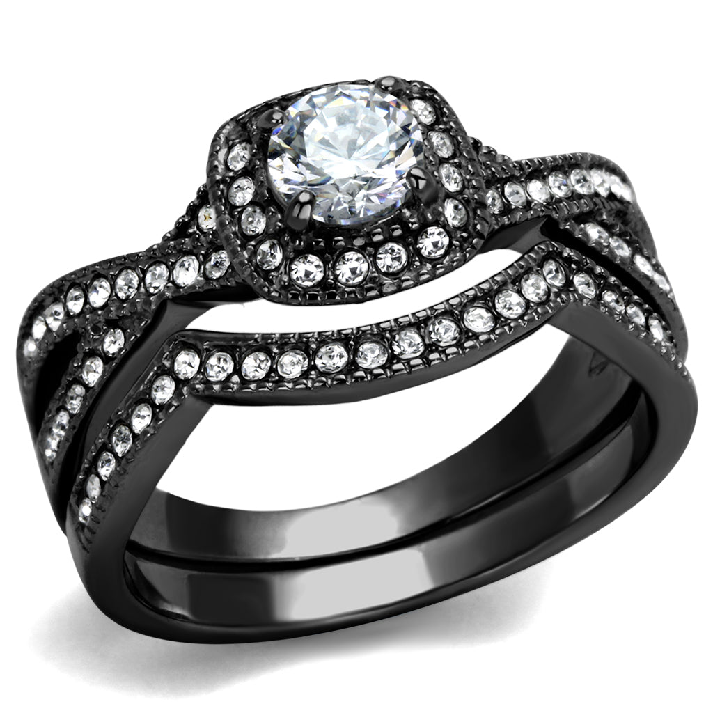 TK2296J-  Stainless Steel Ring with AAA Grade CZ  in Clear Ion Plating-Black