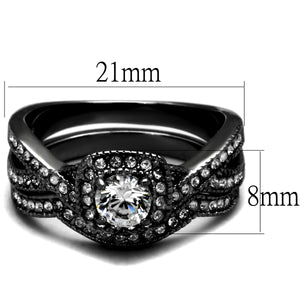 TK2296J-  Stainless Steel Ring with AAA Grade CZ  in Clear Ion Plating-Black
