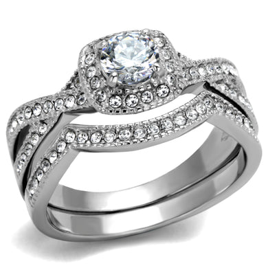 TK2296 - High polished (no plating) Stainless Steel Ring with AAA Grade CZ  in Clear