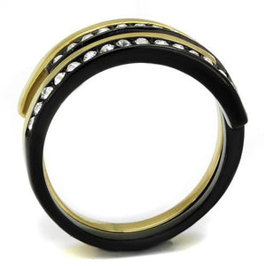 TK2298 - IP Gold+ IP Black (Ion Plating) Stainless Steel Ring with Top Grade Crystal  in Clear