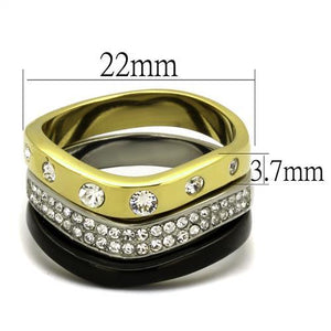 TK2299 - IP Gold+ IP Black (Ion Plating) Stainless Steel Ring with Top Grade Crystal  in Clear