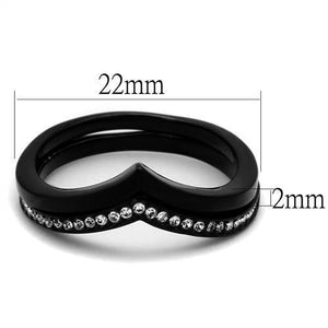 TK2302 - IP Black(Ion Plating) Stainless Steel Ring with Top Grade Crystal  in Clear