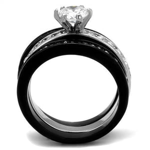 TK2304 - Two-Tone IP Black (Ion Plating) Stainless Steel Ring with AAA Grade CZ  in Clear