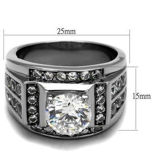 TK2305 - High polished (no plating) Stainless Steel Ring with AAA Grade CZ  in Clear