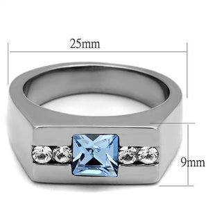 TK2307 - High polished (no plating) Stainless Steel Ring with Top Grade Crystal  in Aquamarine