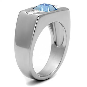TK2307 - High polished (no plating) Stainless Steel Ring with Top Grade Crystal  in Aquamarine