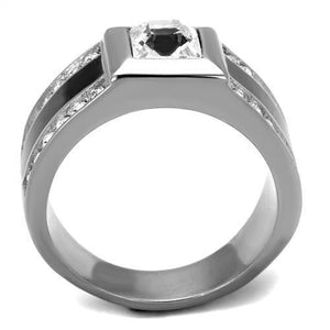 TK2308 - High polished (no plating) Stainless Steel Ring with Top Grade Crystal  in Clear