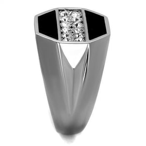 TK2309 - High polished (no plating) Stainless Steel Ring with Top Grade Crystal  in Clear