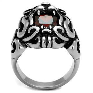 TK2339 - High polished (no plating) Stainless Steel Ring with AAA Grade CZ  in Garnet