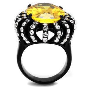 TK2346 - IP Black(Ion Plating) Stainless Steel Ring with AAA Grade CZ  in Topaz