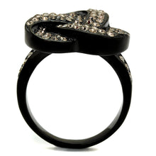 Load image into Gallery viewer, TK2347 - IP Black(Ion Plating) Stainless Steel Ring with Top Grade Crystal  in Light Smoked