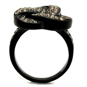 TK2347 - IP Black(Ion Plating) Stainless Steel Ring with Top Grade Crystal  in Light Smoked