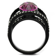 Load image into Gallery viewer, TK2348 - IP Black(Ion Plating) Stainless Steel Ring with Top Grade Crystal  in Amethyst