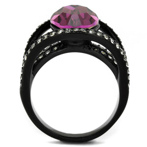 TK2348 - IP Black(Ion Plating) Stainless Steel Ring with Top Grade Crystal  in Amethyst
