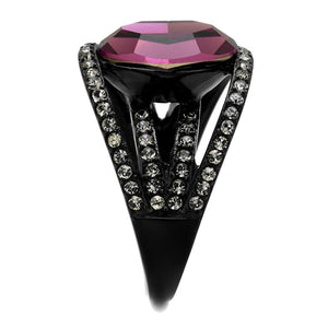 TK2348 - IP Black(Ion Plating) Stainless Steel Ring with Top Grade Crystal  in Amethyst
