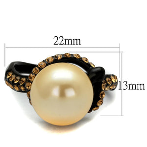 TK2349 - IP Black(Ion Plating) Stainless Steel Ring with Synthetic Pearl in Topaz