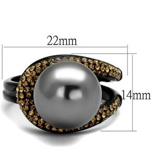 TK2350 - IP Black(Ion Plating) Stainless Steel Ring with Synthetic Pearl in Gray