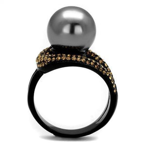 TK2350 - IP Black(Ion Plating) Stainless Steel Ring with Synthetic Pearl in Gray