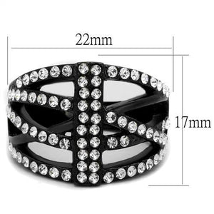 TK2354 - IP Black(Ion Plating) Stainless Steel Ring with Top Grade Crystal  in Clear