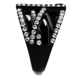 TK2354 - IP Black(Ion Plating) Stainless Steel Ring with Top Grade Crystal  in Clear