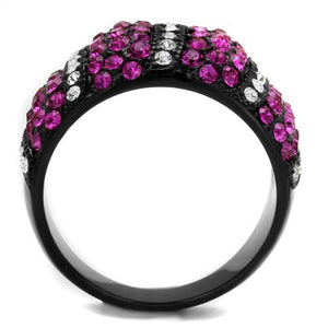 TK2356 - IP Black(Ion Plating) Stainless Steel Ring with Top Grade Crystal  in Fuchsia