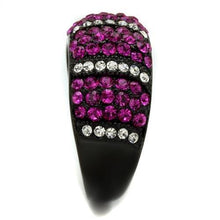 Load image into Gallery viewer, TK2356 - IP Black(Ion Plating) Stainless Steel Ring with Top Grade Crystal  in Fuchsia