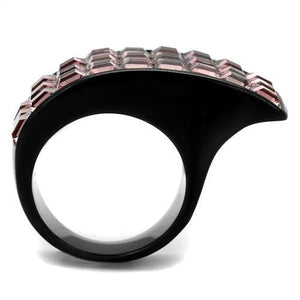 TK2359 - IP Black(Ion Plating) Stainless Steel Ring with Top Grade Crystal  in Light Rose