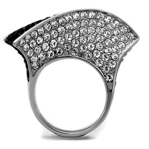 TK2361 - Two-Tone IP Black (Ion Plating) Stainless Steel Ring with Top Grade Crystal  in Jet