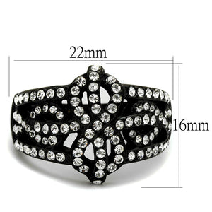 TK2363 - IP Black(Ion Plating) Stainless Steel Ring with Top Grade Crystal  in Clear