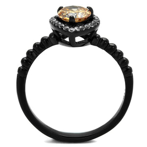 TK2365 - IP Black(Ion Plating) Stainless Steel Ring with AAA Grade CZ  in Champagne