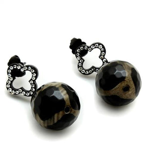 TK2384 - IP Black(Ion Plating) Stainless Steel Earrings with Synthetic Onyx in Multi Color