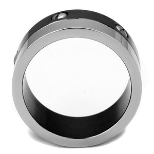 TK2397 - Two-Tone IP Black (Ion Plating) Stainless Steel Ring with No Stone