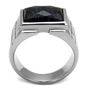 TK2399 - High polished (no plating) Stainless Steel Ring with Blue Sand  in Montana