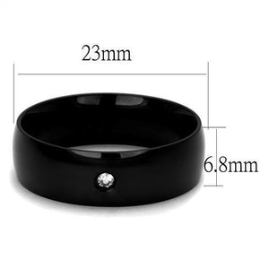 TK2409 - IP Black(Ion Plating) Stainless Steel Ring with AAA Grade CZ  in Clear