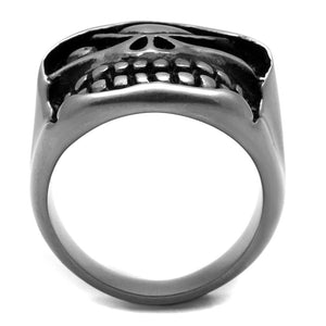 TK2418 - Antique Silver Stainless Steel Ring with Epoxy  in Jet
