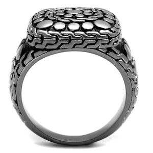 TK2420 - Antique Silver Stainless Steel Ring with Epoxy  in Jet